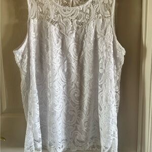 Ashley Stewart White Sleeveless Lace Blouse